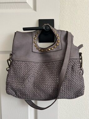 Sundance Woven Leather Tote Bag with Studded Handle